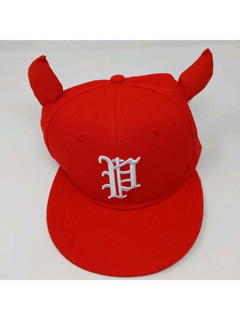 Devil Horn Red Snapback Hat White Gothic P Logo Novelty Cap